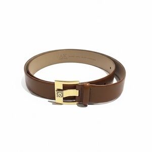Anne Klein Vintage Wide Belt Camel Caramel Gold Buckle Lion Logo Small
